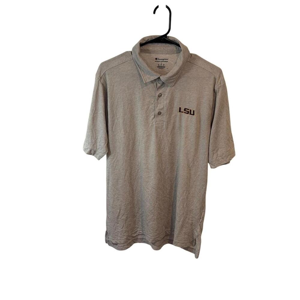 Champion Polo Gray LSU Tigers Heather Grey Logo | Men's L | Athletic Fit
